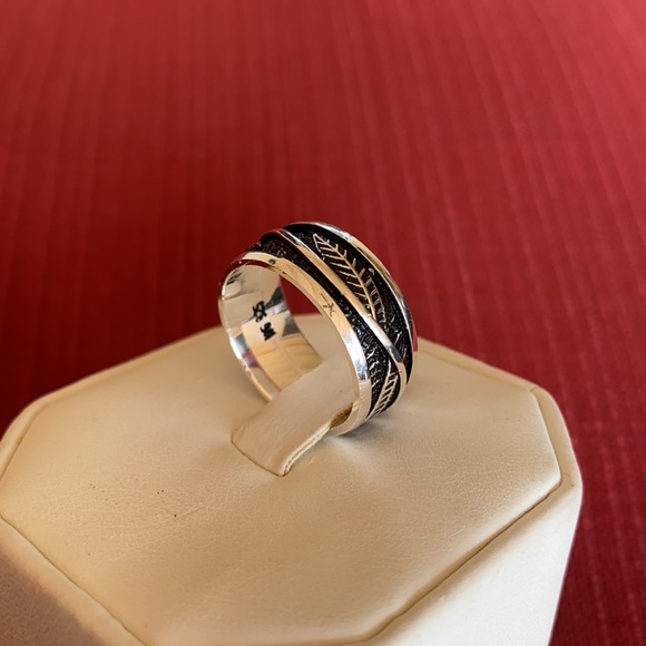 NEW 925 STERLING SILVER LEAF MEN’S WEDDING BAND - Picture 4 of 8